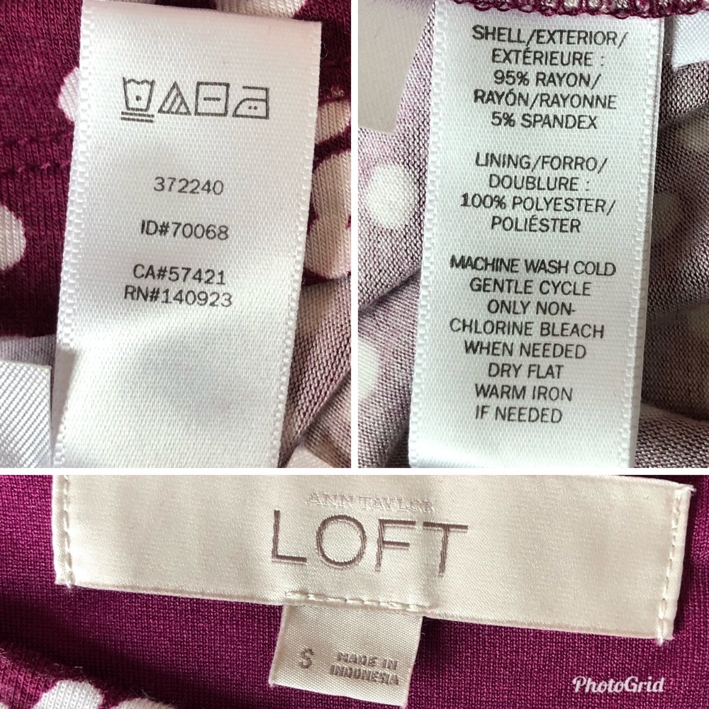 Loft Purple Burgundy Floral Jersey Casual Dress, size Small - Picture 8 of 8